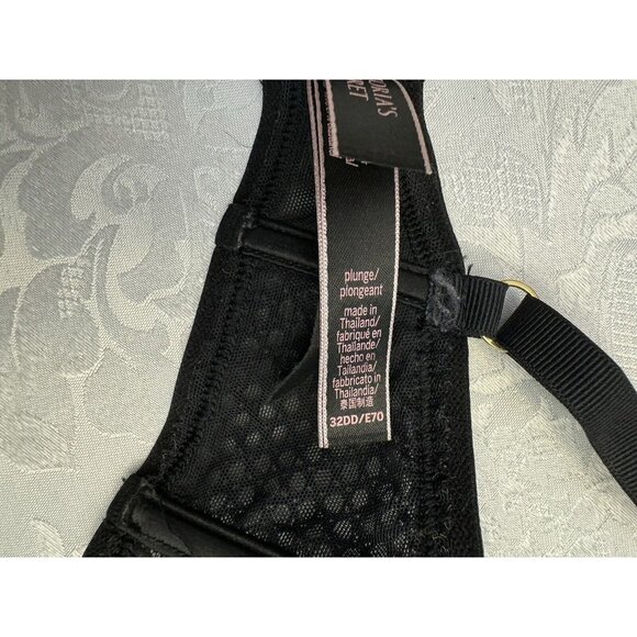 Victoria’s Secret Size 32DD Plunge Bra Black Lace Overlay Sexy Neglige Boudoir - Picture 9 of 11